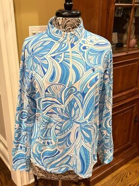 Icikuls Long Sleeve Mesh 1/4 Zip Mock Neck - Blue Swirl - X-Large